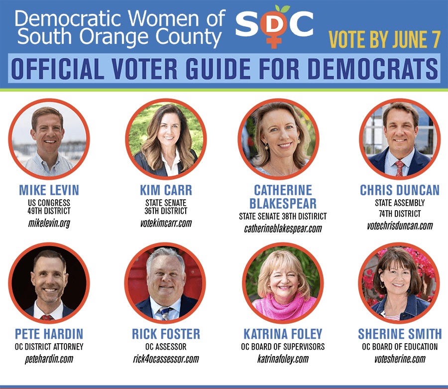 dw_soc's tweet photo. #Voting begins this week for the June 7th #Primary. These are the terrific candidates endorsed by #DWSOC. Please vote your ENTIRE ballot &amp; get friends to the #polls!
@MikeLevin @kimcarr4ca @Cblakespear @ChrisDuncanCA @PeteHardin4DA @rick_assessor @KatrinaFoley https://t.co/V7XynzjdgZ