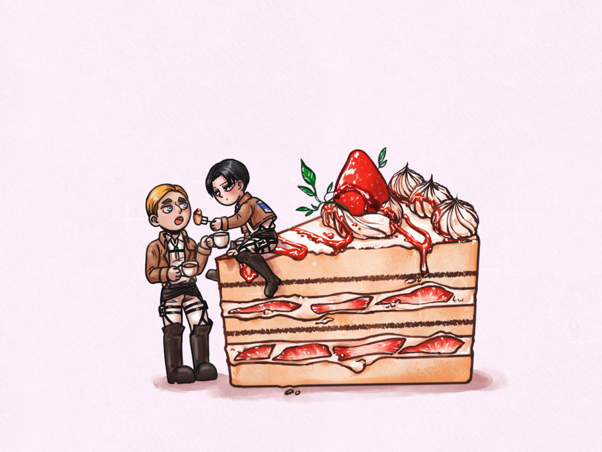 Verilium_LA's tweet photo. Eruri with a bigass strawberry cake https://t.co/XENLbmFMul