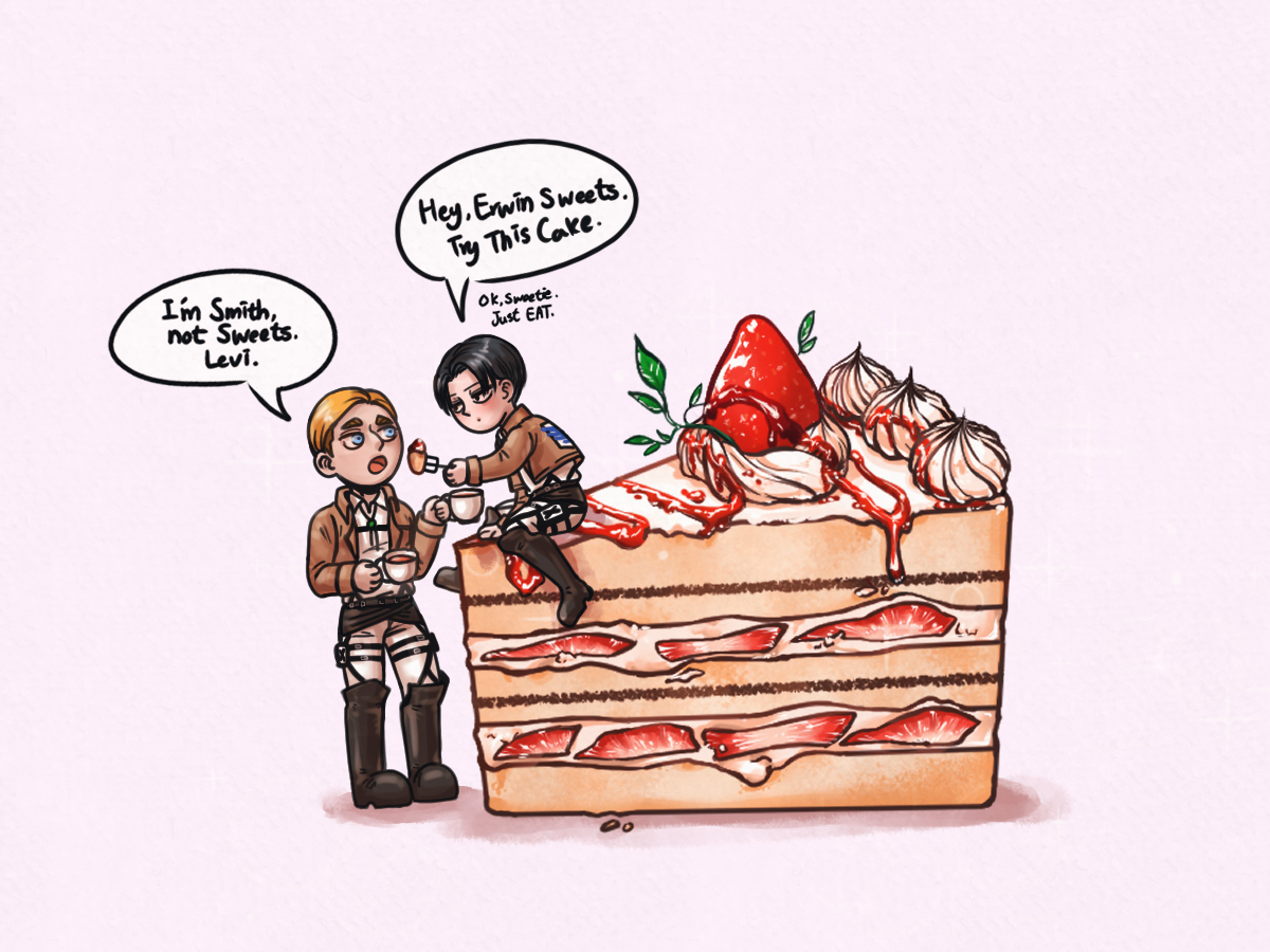 Verilium_LA's tweet photo. Eruri with a bigass strawberry cake https://t.co/XENLbmFMul