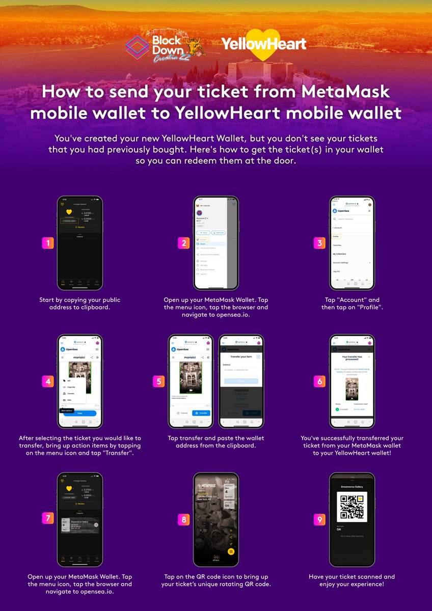 BlockDownConf's tweet photo. How to get your ticket?

At BlockDown Festival, we’re using YellowHeart. Please log into your YellowHeart account &amp; fill in all the necessary information by the 9th of May 15:00 CET. This includes your job title &amp; company name 

#blockdown2022 #NFTs #NFT https://t.co/XWb25MeRZe