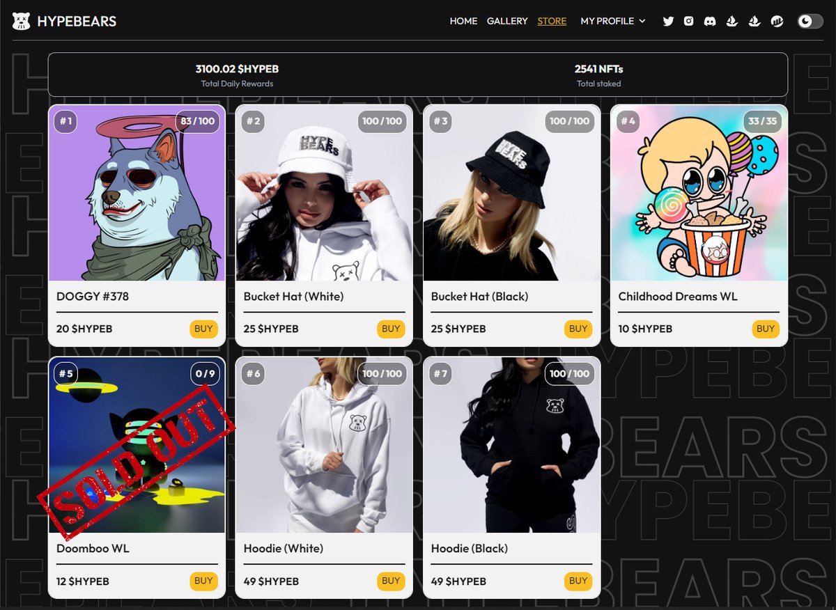 The <a href="/hypebearsclub/">HYPEBEARS</a>  Collection Store🛒is updated with new items! 
2 New Hoodies in white and black of excellent quality have been added!

But 9pcs Whitelists for <a href="/doombooNFT/">DoomBoo</a> are already sold🔥

More than 2500 NFTs are already staking, we continue to grow!🚀
#hypebears #NFTProject