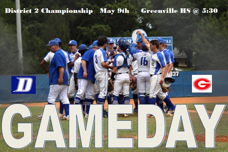 DreherBaseball's tweet photo. 𝓓2 𝓒𝓱𝓪𝓶𝓹𝓲𝓸𝓷𝓼𝓱𝓲𝓹 
G⃞     A⃞     M⃞     E⃞     D⃞     A⃞     Y⃞

Let’s Go Devils 🤘🏻#WinTheNext @dreherathletics @dreherbooster 

🆚 @gvlbaseball 
📅 May 9th
⏰ 5:30
🏟 Grover Reid Field 
📍1 Vardry St Greenville https://t.co/AiLn6hTpky