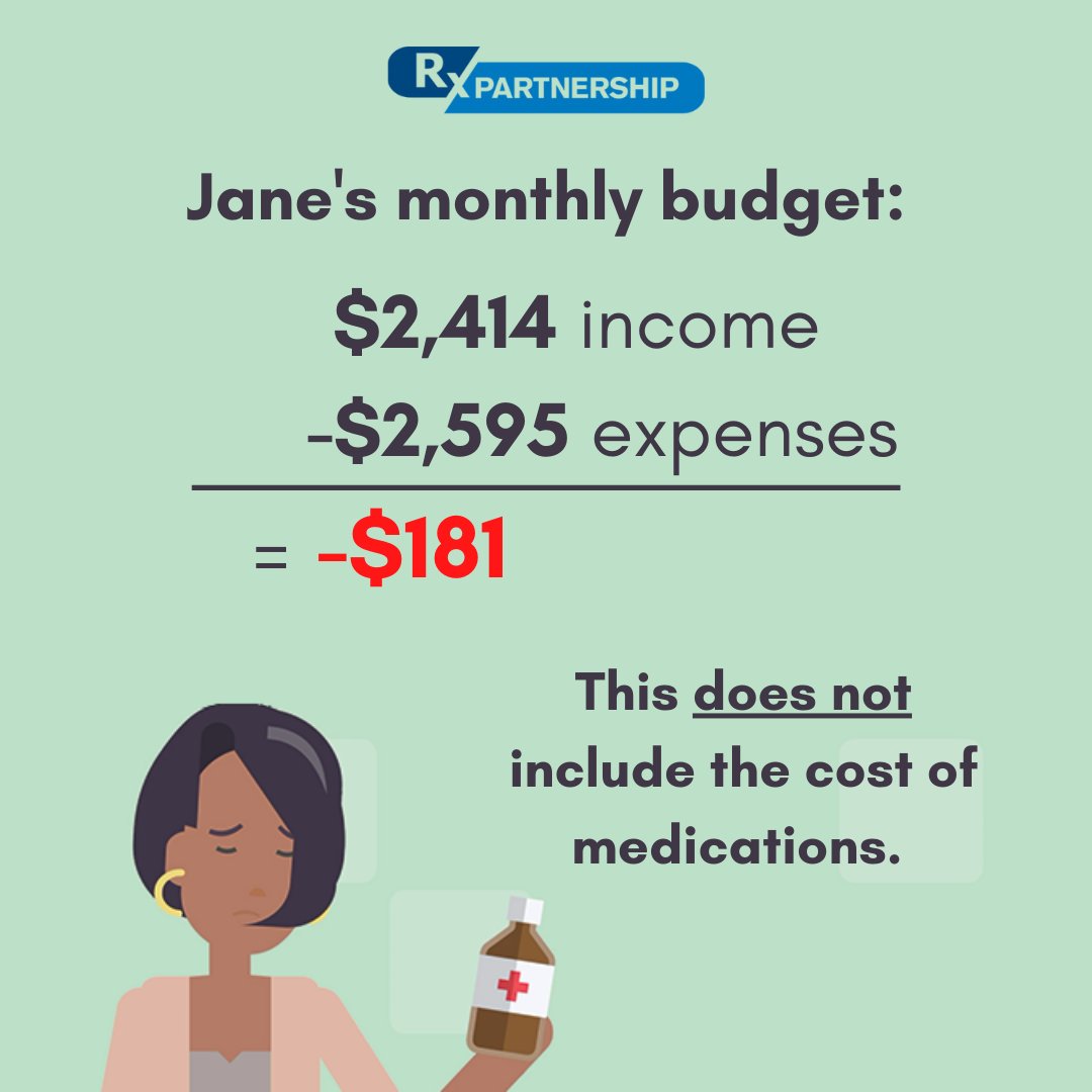 RxPartnershipVA's tweet photo. (3/5) Jane’s meds are unaffordable w/ her current income &amp; expenses (rent, transportation, food, phone, utilities – this does not include the cost of meds).

To support patients like Jane &amp; learn more about Rx Partnership, visit the link in our profile. #medicationaccess #RxPVA https://t.co/veFsZtNpdg