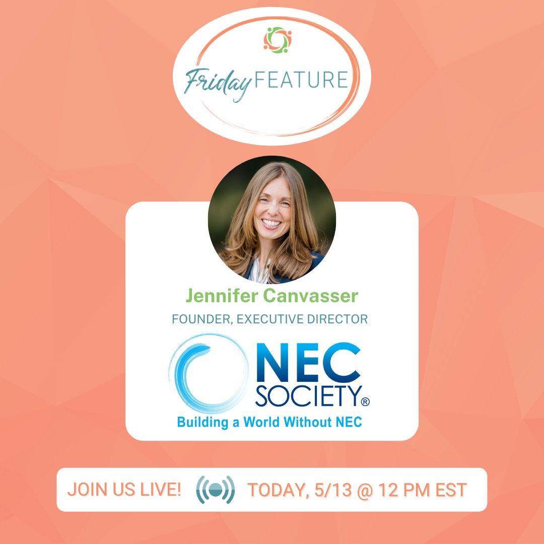 NICUParentNet's tweet photo. REMINDER ⏰ Join us for a Friday Feature Instagram LIVE with Jennifer Canvasser of @NECsociety! We'll see you on Instagram TODAY, 5/13 at 12 pm EST. 🧡💚
#NECSociety #PreventNEC #NecrotizingEnterocolitis
#NICUParentLeaders #NPNFridayFeature #NPNSupportOrganizationMembers https://t.co/X6kJ91afh0