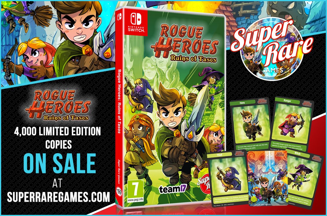 Rogue Heroes is out... 𝘳𝘪𝘨𝘩𝘵 𝘯𝘰𝘸! 🧝
 
🏰 Limited to 4,000 copies total
🏰 Topdown roguelite adventure playable solo or co-op
🏰 From <a href="/Team17/">Team17</a> &amp; <a href="/HelioCStudios/">Rogue Heroes / Heliocentric Studios</a>
🏰 Multi-game bundles available while stocks last
 
Tasos needs you! superraregames.com ⚔️