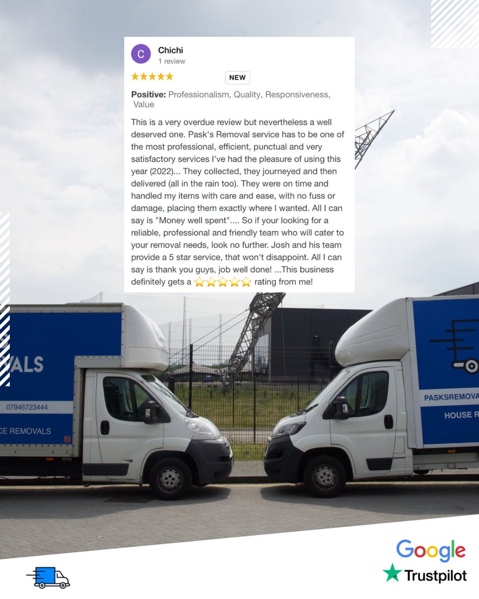PasksRemovals's tweet photo. “Pask’s Removals service has to be one of the most professional, efficient, punctual and very satisfactory services I’ve had the pleasure of using in 2022”

5⭐️ Service ✅
5⭐️ Client ✅ https://t.co/VH9jcdIuMd