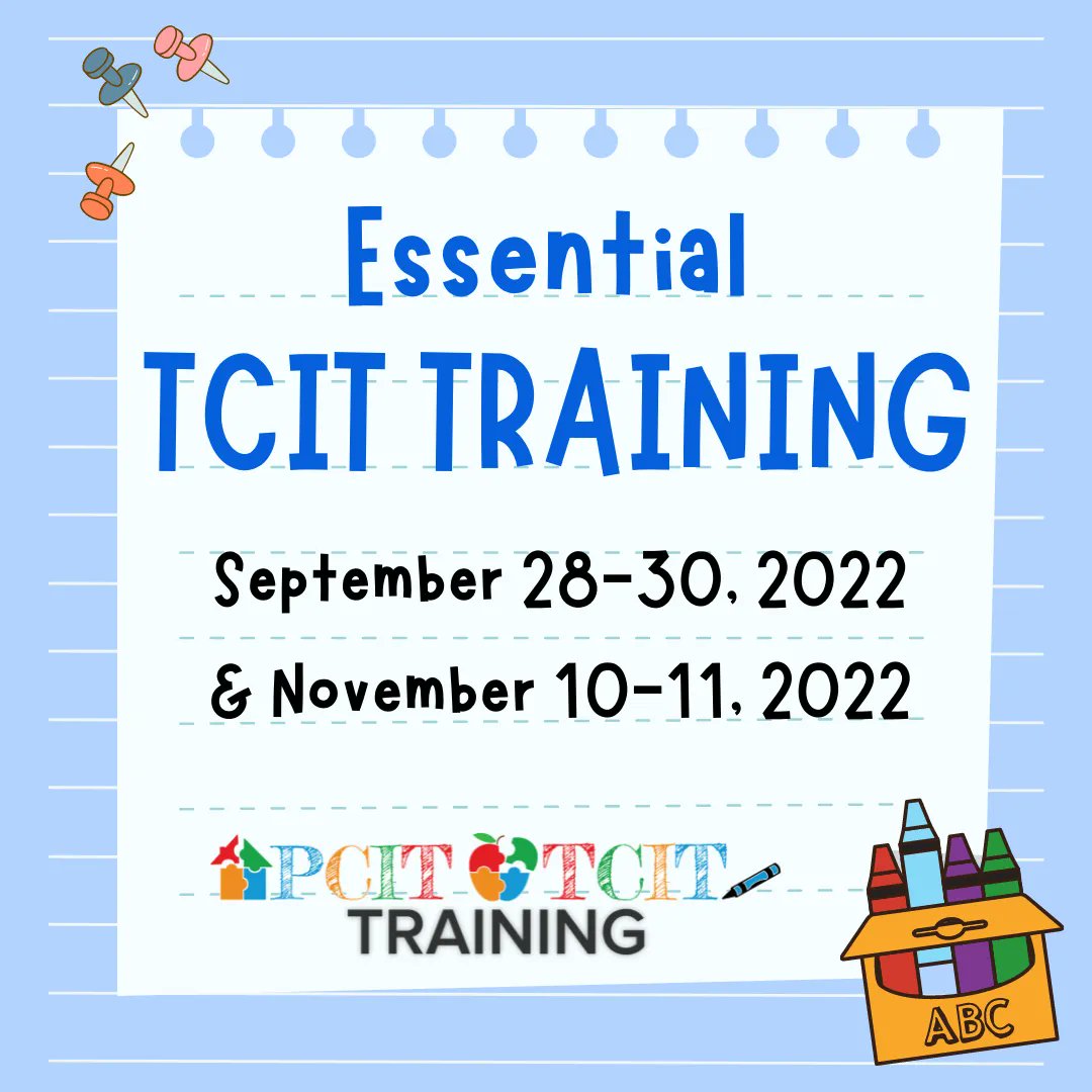 PCIT_Inc's tweet photo. Looking for training this fall? We offer TCIT Training! Check out our website for more information! https://t.co/qCMrQsllsk #tcit #tcittraining https://t.co/tG8H6ao6uY