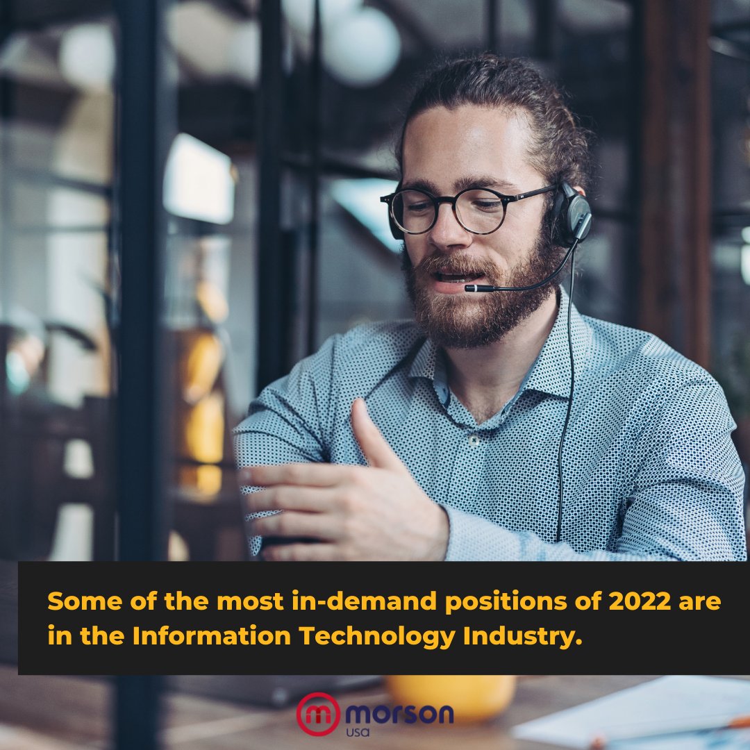 Some of the most in-demand positions of 2022 are in the Information Technology Industry!

Let us help you find your ideal role.

Visit our website to learn more: morsonusa.com

#MorsonUSA #Morson #jobrecruitment #recruiters #jobopportunities
 #informationtechnology #IT