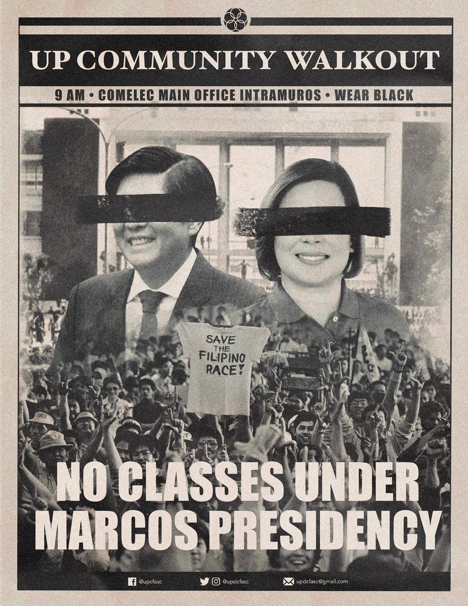 updcfasc's tweet photo. Mga Iskolar ng bayan, gamitin ang inyong boses at lakas para tumindig laban sa pandaraya ng ating Halalan. Lakasan ang panawagan sa UP System na isuspend ang mga klase habang hindi pa nakakamit ang hustisya sa ating demokrasya.   

Mag mobilize po tayo sa Comelec Main Office 9AM https://t.co/34sF31XolA