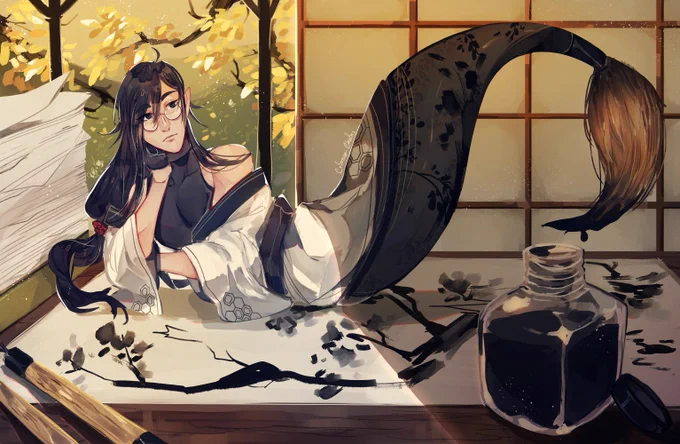 A calligraphy merm for mermay! ^W^
He's pretty elegant and spend most of his days admiring nature and such! 