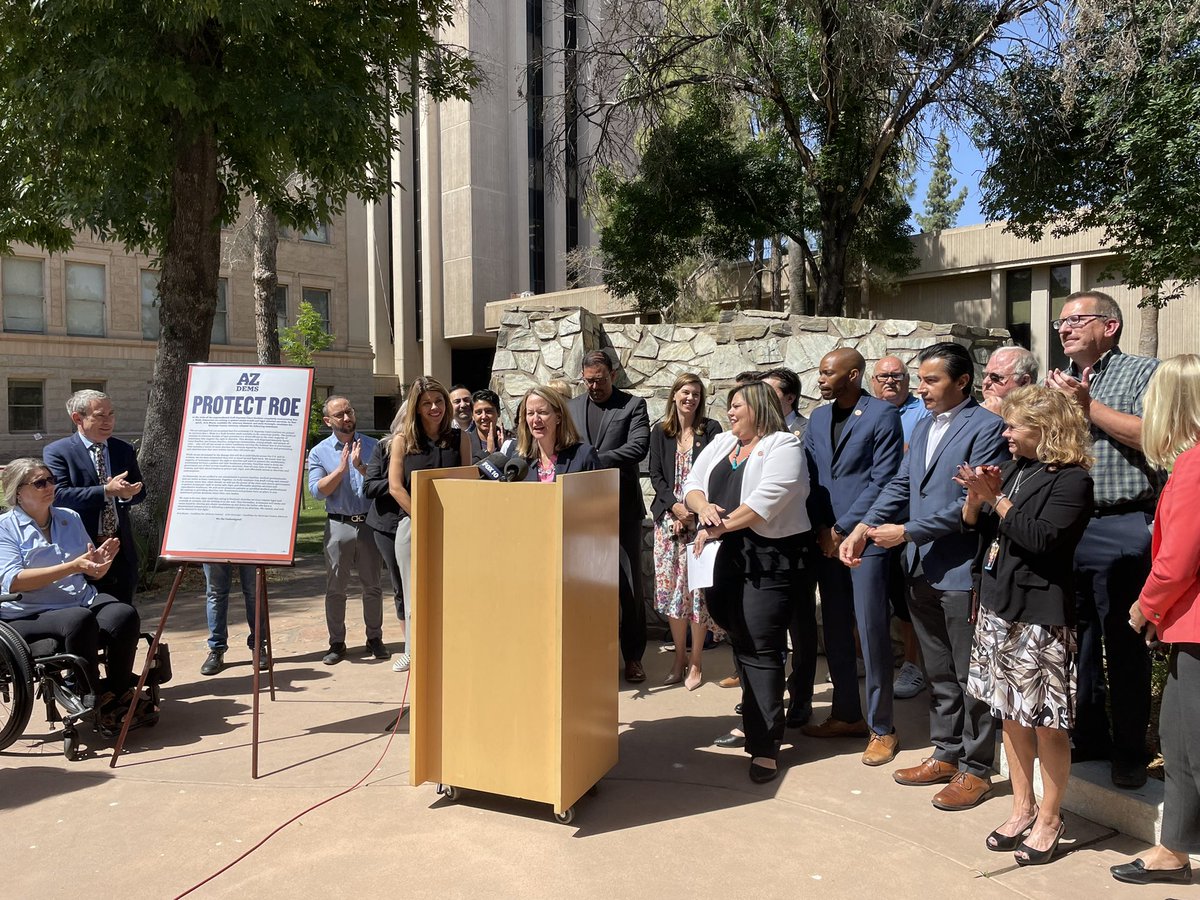 azdemparty's tweet photo. HAPPENING NOW: Democratic leaders speak on the importance of Roe v Wade and their commitment to protecting the reproductive freedoms of every Arizonan. Featuring Maricopa County Attorney candidate @JulieGunnigle and Attorney General candidate @krismayes https://t.co/RgFRpgAgmi