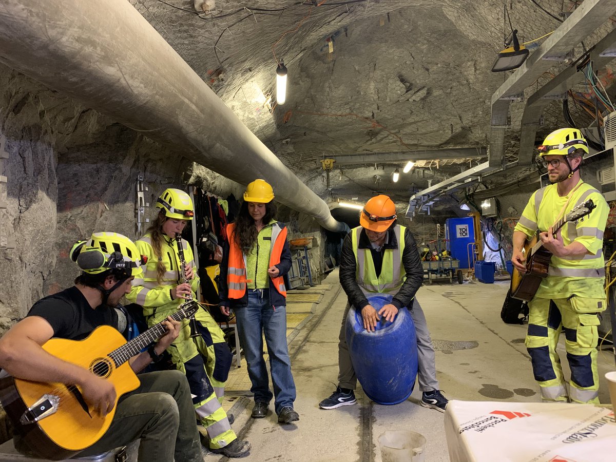 Great atmosphere last week in the Bedretto tunnel where the FEAR project team plans to induce controlled microseismicity to study earthquake processes. 
Pic: the improvised FEAR band led by <a href="/seismotologist/">Men-Andrin Meier</a> testing broadband acoustic induction!
