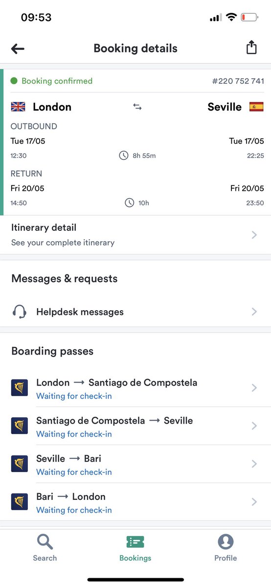 Chris_Mills_'s tweet photo. @rangers_spare 

I paid £115 each for the below 2 flights but will do them for £100 each + transfer costs (maybe £115 each) just to get some money back and hopefully get 2 Rangers out there.

Think these same flights are currently over €500. Not the best, but will get you there. https://t.co/7wT83RUhP7