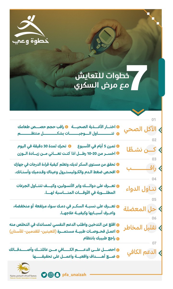 pfa_unaizah's tweet photo. 7 خطوات للتعايش مع مرض السكري ♦️ https://t.co/s4llfsUeqF