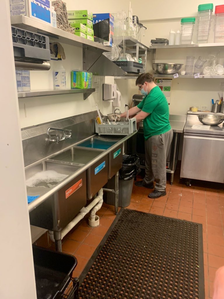 d94transition's tweet photo. We enjoyed the weather by visiting our pal Nate at his volunteer job site- @KindredCoffee!! Every year, Kindred takes in one lucky worker to learn the job of busing tables and washing dishes. Stop by next Monday to see Nate in action! #WeAreWeGo #D94 #TransitionProgram 🫧☕️🌞 https://t.co/UmmncHbaaZ