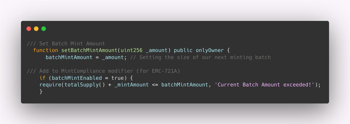 nftslinger's tweet photo. As a newer #Web3 dev the following line of code was the first 'protocol' I came up with myself. Small potatoes to some, but a big win to me at the time.

Purpose: Allow #NFT projects to mint in phases, and adjust these after the #SmartContract is published for added flexibility https://t.co/NVZ4FjJp9E