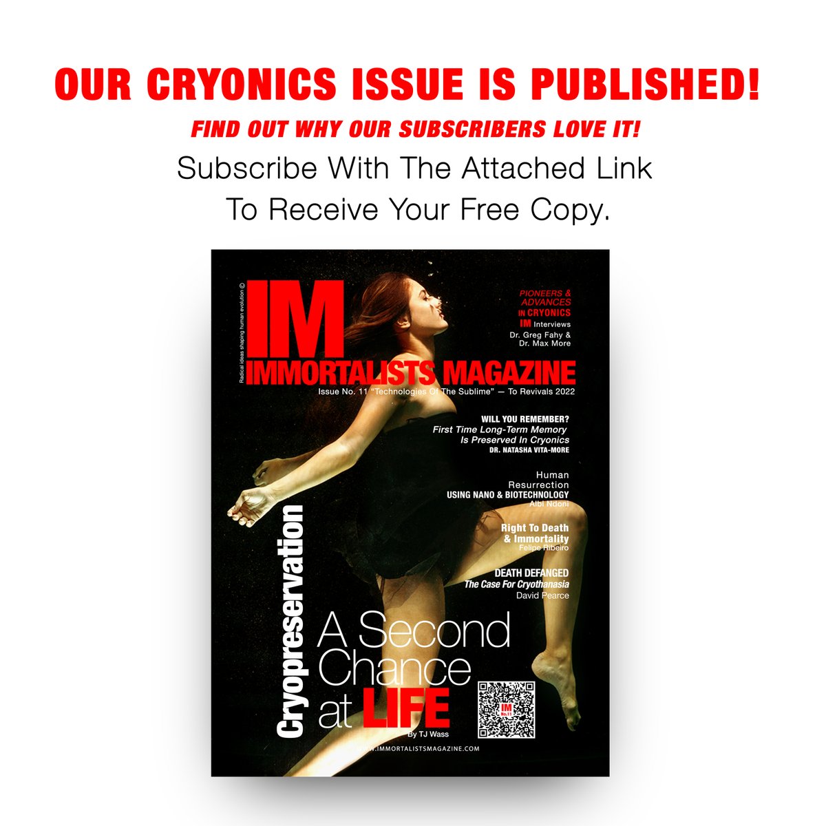 immortalistsmag's tweet photo. Did you know our Cryonics Issue is published?

Our readers are loving it! 

Subscribe to receive your free copy here: https://t.co/kEC6kQwzot https://t.co/OzwW6sDPDN