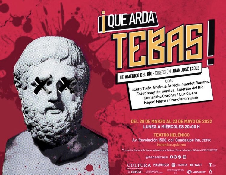 Hoy es lunes de teatro y nosotros tenemos #cortesias dobles para que no te pierdas esta noche de ¡Que Arda Tebas! Una obra de <a href="/americodelrio/">Américo del Río O.</a> y dirigida por <a href="/jjtagle/">Juan Jose Tagle Bris</a> en el Teatro del <a href="/Helenico/">Centro Cultural Helénico</a>.

Co-producción de <a href="/EscenicaSe/">ProducciónEscénicaSE</a>, <a href="/teatroinbal/">Coordinación Nacional de Teatro</a> y <a href="/bellasartes/">Bellas Artes</a>

Para ganar solo manda un MD
