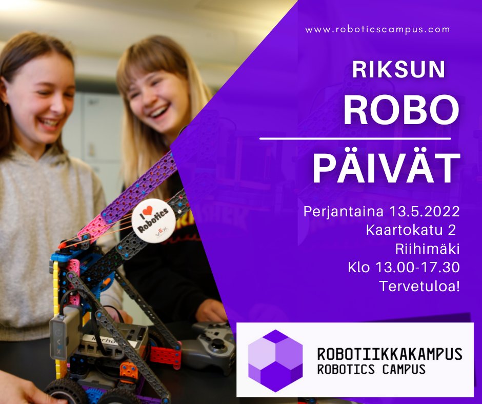robotics_campus's tweet photo. Tervetuloa Riksun Robopäiville!😃🤖✨ @Hyriakoulutus @SYKLI_FIN @HAMK_UAS @RiihimakiCity @infobusinessri1 #robotiikkakampus #roboriksu #rakasriksu #riihimaki #tulevaisuudentaidot #robotiikkaopetus https://t.co/I0W9Uf4Cc0
