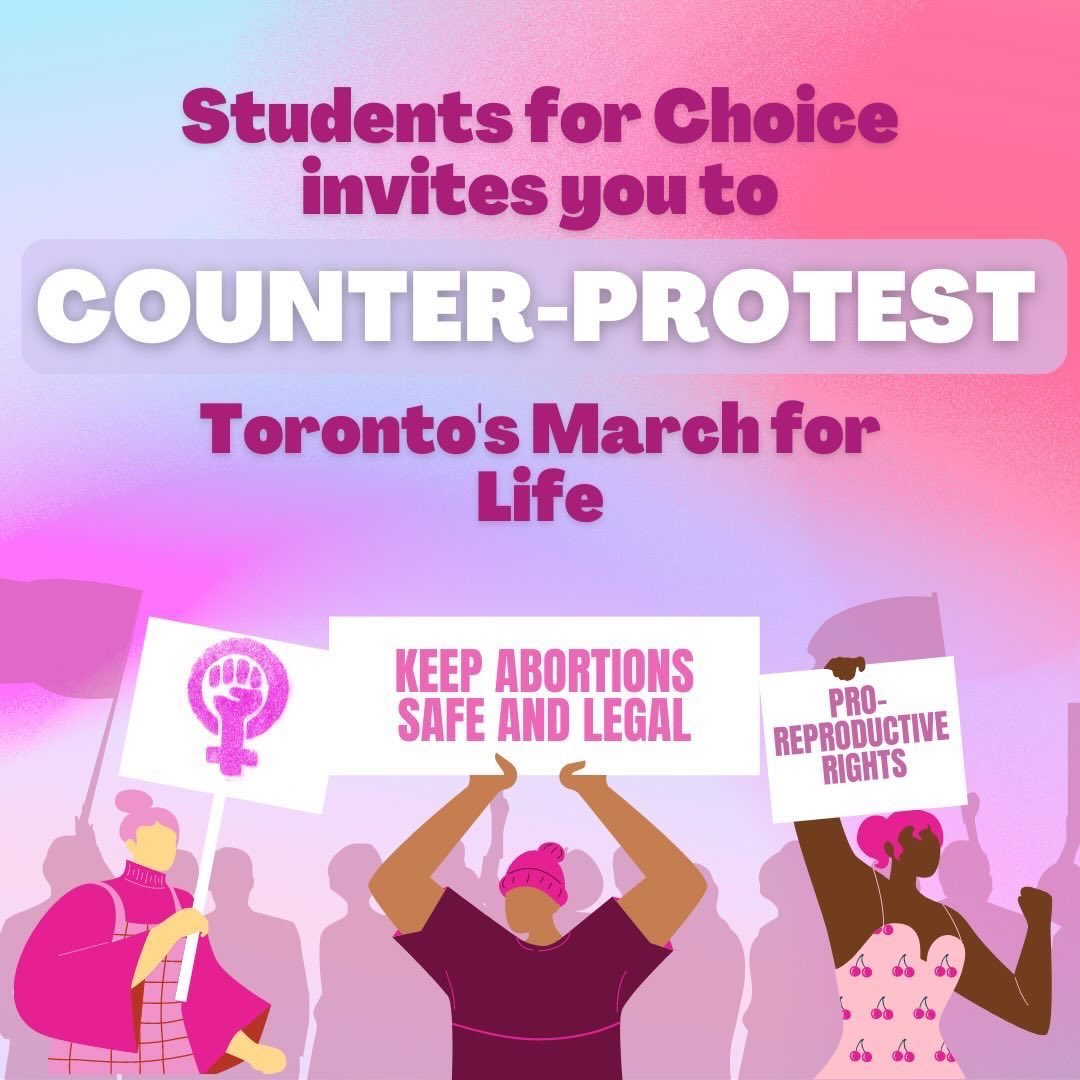 uoftforchoice's tweet photo. We will be counter protesting Toronto’s pro-life rally this Friday, May 13th. RSVP here - https://t.co/NG6lgQ4HhV 

#Prochoice #BansOffOurBodies https://t.co/8Ub0TKyPfc