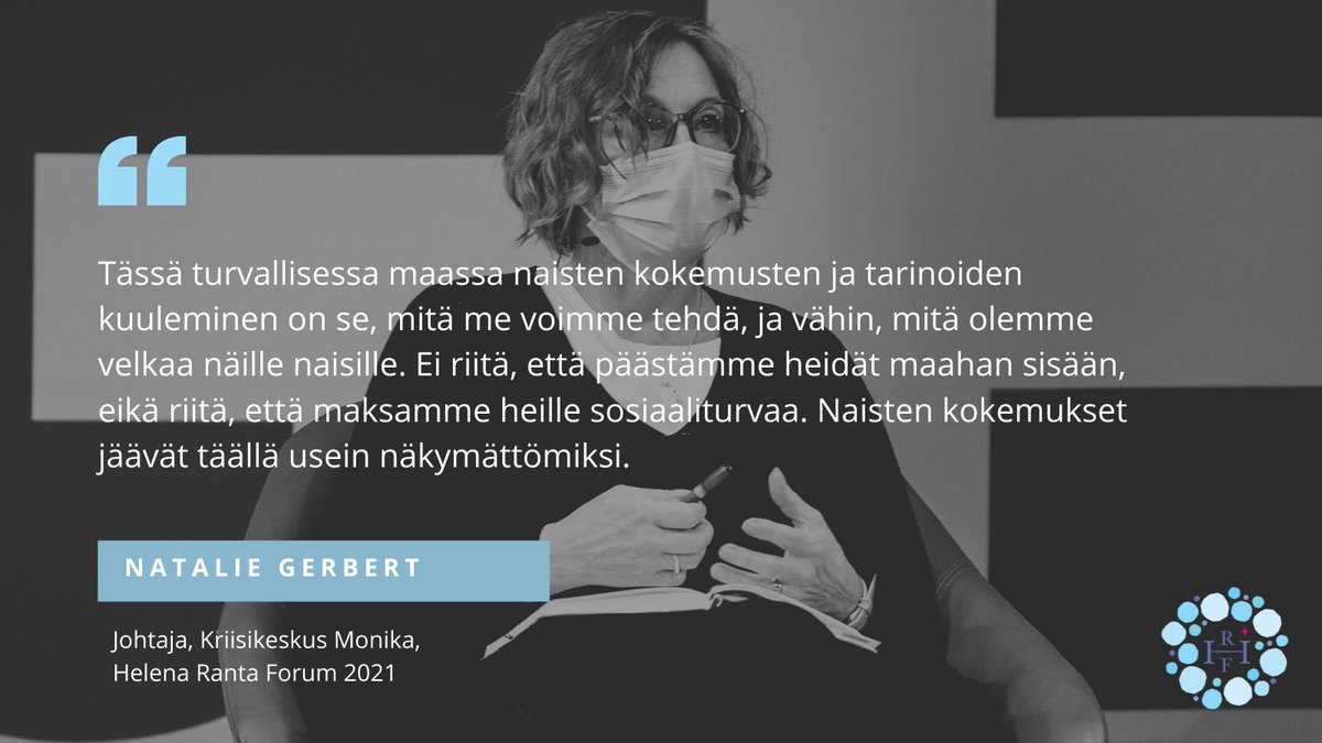 RantaForum's tweet photo. Kriisikeskus Monikan Natalie Gerbert totesi Helena Ranta Forumissa, että konfliktien käsittelyssä tulisi kuulla kaikkien osapuolten tarinoita; naisten kokemukset ovat omanlaisiaan, ja ne täytyy muistaa.

Lue lisää:
https://t.co/KlBw7sZu6q

#HelenaRantaForum @GerbertNatalie https://t.co/oqvW4wnIHT