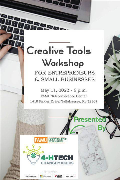 FAMUExt's tweet photo. Join #FAMU4H &amp; the 4-H Tech Changemakers for a FREE Creative Tools Workshop!

This workshop is FREE and open to the public. Any questions, contact Sabrina Hayes at (850) 412-5714 or sabrina.hayes@famu.edu

#famuext #4hgrowshere #famu #4h #tech #stem #entrepreneur #smallbusiness https://t.co/1HVcbLD1wj
