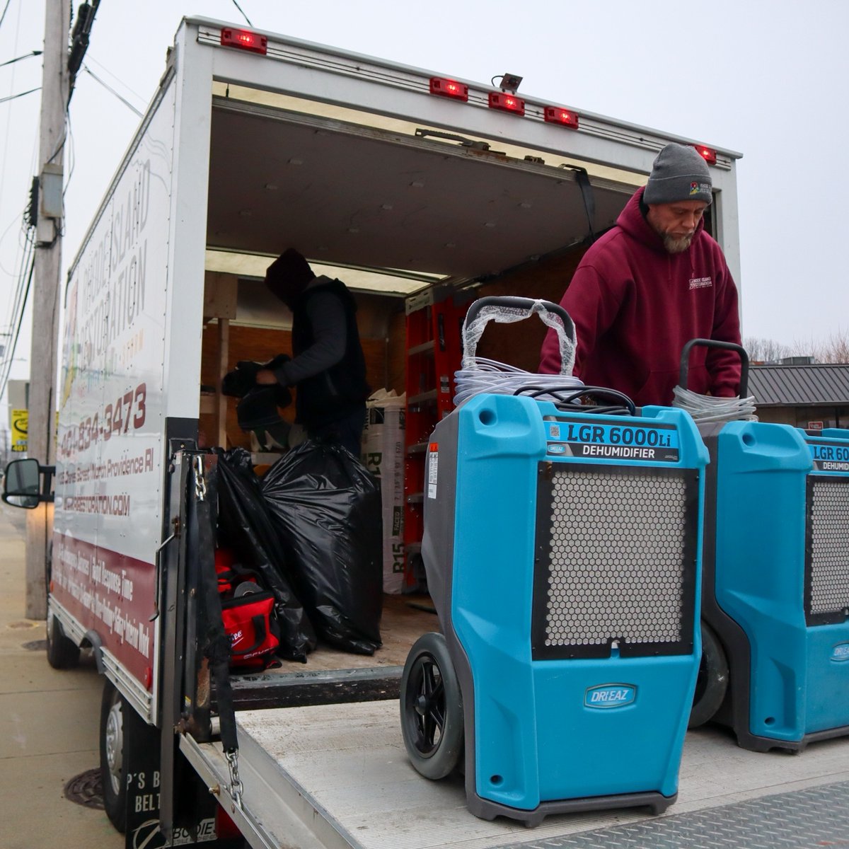 Loading up for a long day of water damage mitigation after all the rain we've had here in RI lately! Nothing a few dehumidifiers and a team of mitigation experts from RI Restoration can't handle 🧽💦