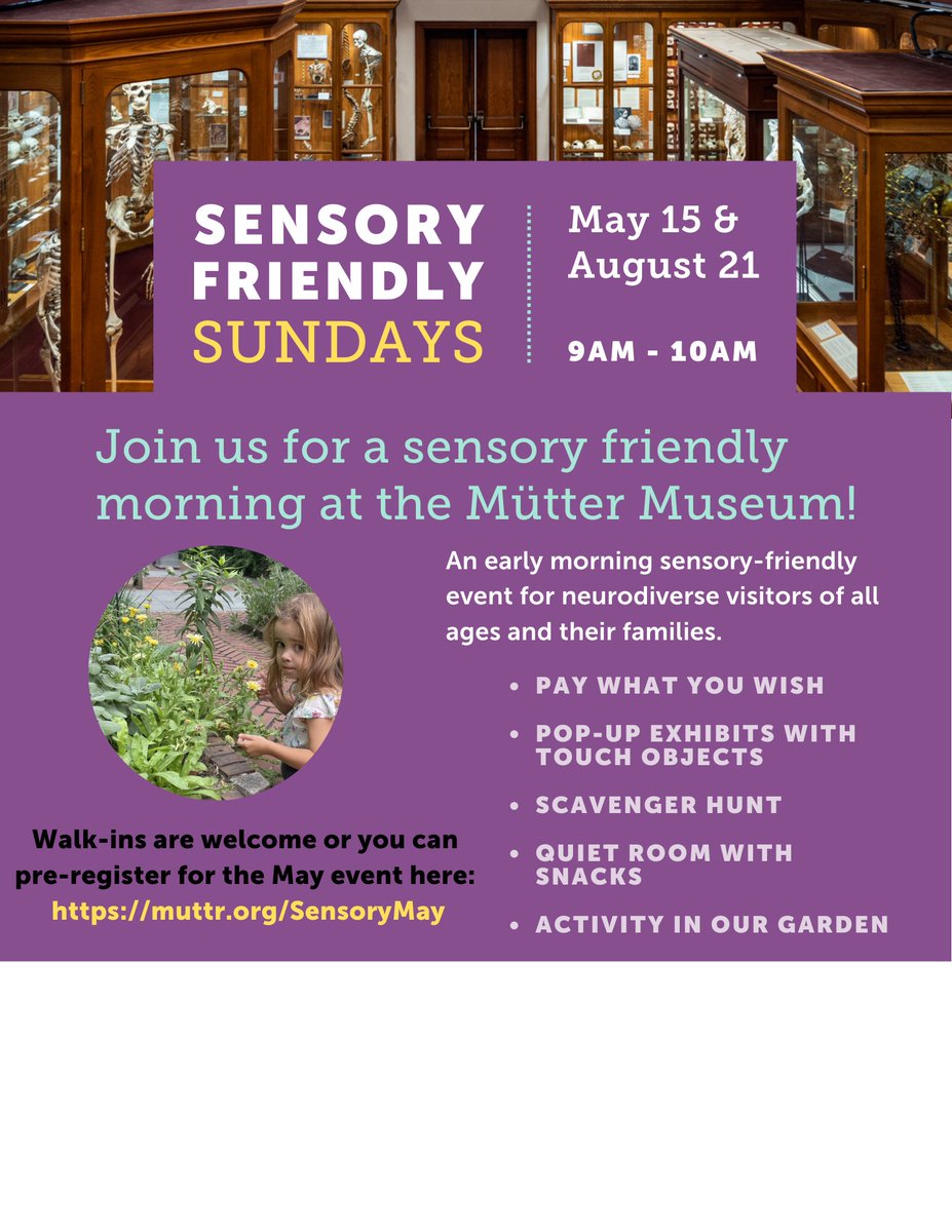 Join us for a Sensory Friendly Morning this Sunday from 9-10am! Neurodiverse visitors of all ages and admission is Pay What you Wish. We'll have pop-ups with touch objects, a special scavenger hunt, an activity in our garden, and a quiet space with snacks. muttr.org/SensoryMay