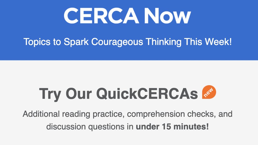 ThinkCERCA's tweet photo. Happy Monday! The @ThinkCERCA team is back with a new round of #QuickCERCAs: Additional reading practice, comprehension checks, and discussion questions in under 15 minutes!
ELEMENTARY: Reclaiming the Past
➡️ https://t.co/GtbPBXevAD https://t.co/7csZ8qASFU