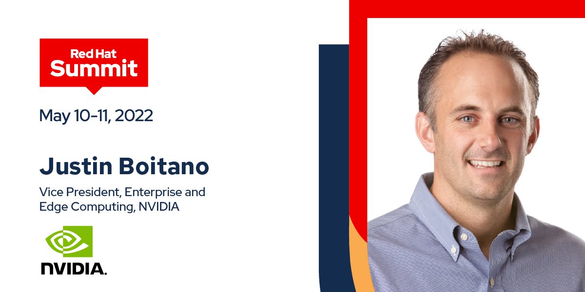 RedHatSummit's tweet photo. Tune in as #RHSummit welcomes @NVIDIAAI's @j_boitano, Vice President, Enterprise and Edge Computing, for a Q&amp;A with @RedHat's @StefanieChiras. Don't miss out on their informative conversation around all things new #tech: https://t.co/qoVDNLkmjL https://t.co/Bci11egoY8