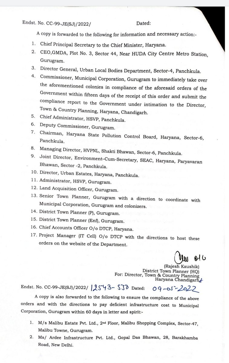 gsinglajourno's tweet photo. #Gurgaon #Breaking
@dtcphry @kMakrandIAS issued orders to #transferred  #MalibuTown #ArdeeCity #RosewoodCity #Uppalsouthend #MayfieldGarden #Vipulworld #SLOK2-3 #GreenwoodCity colonies to @MunCorpGurugram. विकास कार्यो के रास्ते खुले, लोगों को मिलेगी राहत। @cmohry @mlkhattar https://t.co/UGguLRr7Vq