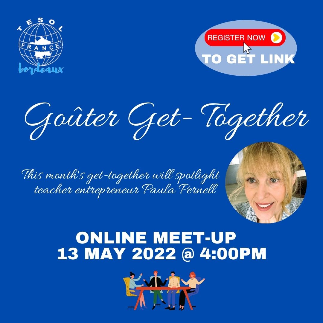 Espresso, dark chocolate and a good book ... these are a few of Paula's favourite things ... as well as teaching English online! 
Come ask Paula about:
✈️her move from Colorado to Bordeaux
👩‍💻how to develop an online teaching practice
📚what book to read next😉
Register here 👇