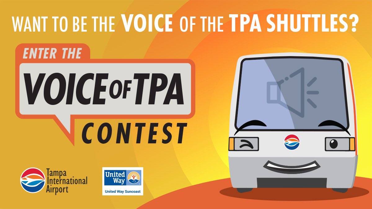 Cost to enter the Voice of TPA contest benefiting United Way Suncoast: $5
 Bragging to your friends that you’re the voice of TPA’s shuttles for a month: PRICELESS! 

Enter to win now: VoiceofTPA.com