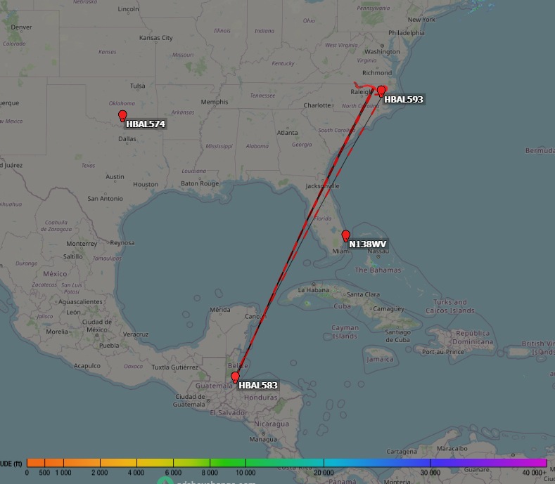 stratoballoon's tweet photo. Sighting of strange balloon in Yucatan peninsula on May 4th, confirmed as @RavenAerostar #Thunderhead #HBAL583 which is now floating near Belize coast. 

It is causing location data overlapping with #HBAL593 in CONUS because both use the same ICAO HEX ID. https://t.co/AnAUyRCiKt