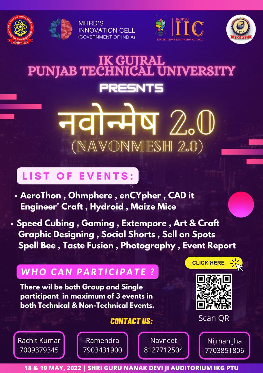 ecellikgptu's tweet photo. Catch you all on the 2nd chapter of IKGPTU's NAVONMESH. IKGPTU welcomes you all to this big fest with more than 18 events (both technical as well as non-technical).

Hurry up!!! Grab this opportunity to showcase your skills! https://t.co/V63gMIEO93