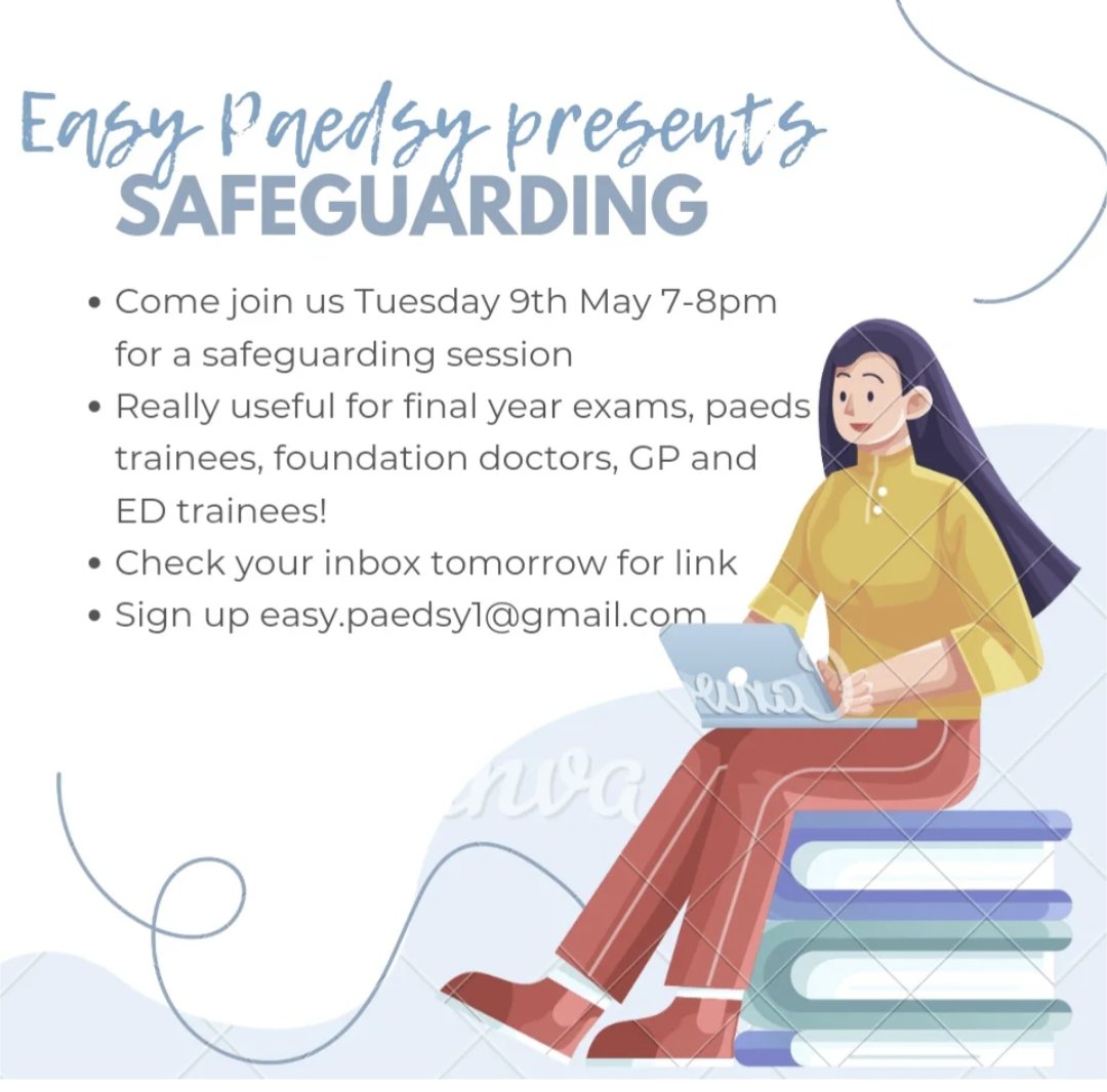 Easypaedsy1's tweet photo. Please join us tomorrow for an hour on paediatric safeguarding! Paediatric safeguarding is super important for us all to be aware of - medical students, foundation doctors and ED and GP trainees! #meded https://t.co/CSzjT0PyeO