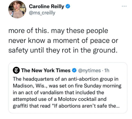 SixPackJo's tweet photo. Caroline Reilly. - Make her famous!!!!
"A reporter for Rewire News Group called for "more" violence against pro-life Americans over the weekend as she appeared to celebrate reports of vandalism against the headquarters of a pro-life group in Wisconsin."
#leftviolence https://t.co/QX5s9FCt4I