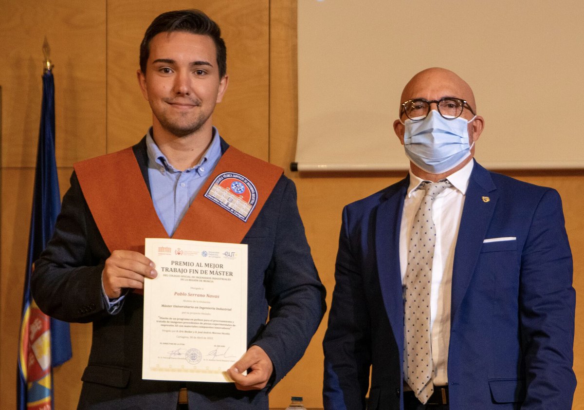 pabloserranavas's tweet photo. Muy orgulloso de haber recibido el Premio al Mejor TFM otorgado por @coiirm y @COITIRM, por mi trabajo "Diseño de un programa en Python para el procesamiento y tratado de imágenes procedentes de piezas experimentales de impresión 3D con materiales compuestos innovadores" #Python https://t.co/Xy06r6o2QF