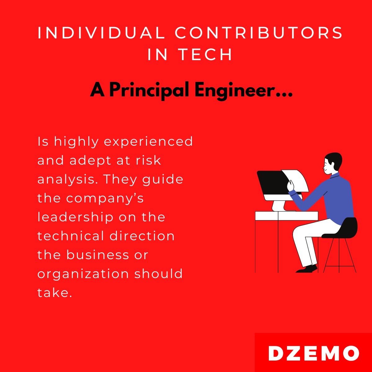 DzemoRecruiting's tweet photo. Today we look at another Senior Engineer role that might be an option for you if you prefer not to take the 'people management' route as a tech lead or engineering manager. Who is a Principal Engineer? See graphic #individualcontributor #engineering #tech #career #growth https://t.co/mpHZGsREzt