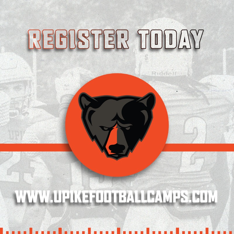 UPIKEAthletics's tweet photo. Bears football has opened registration for the program's 2022 summer camps! The coaching staff is ready to build skills and scout talent this summer at Bob Amos 🏉

@UPIKEFOOTBALL | #BearNation