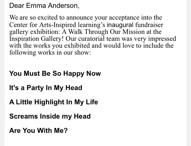 EAndersonArtist's tweet photo. Got Some Exciting News Today! 
Thank you @ArtsInspiredCAL https://t.co/VQT7asafGa