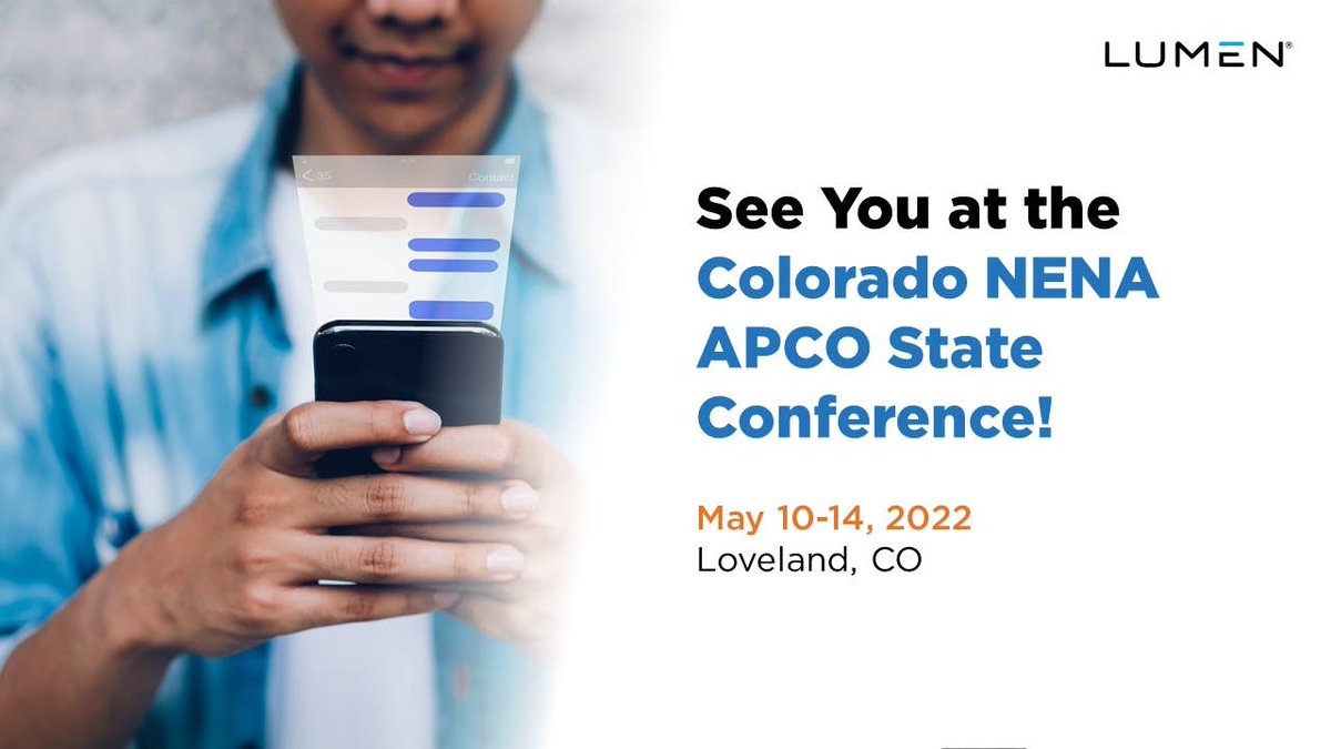 Swildeone's tweet photo. @lumengov looks forward to exhibiting at the 2022 Colorado NENA APCO State Conference from May 10-14 in Loveland! Stop by our booth to learn more about our best-in-class NG911 solutions. https://t.co/w0naHGSEnT https://t.co/9YDyIH3YVE