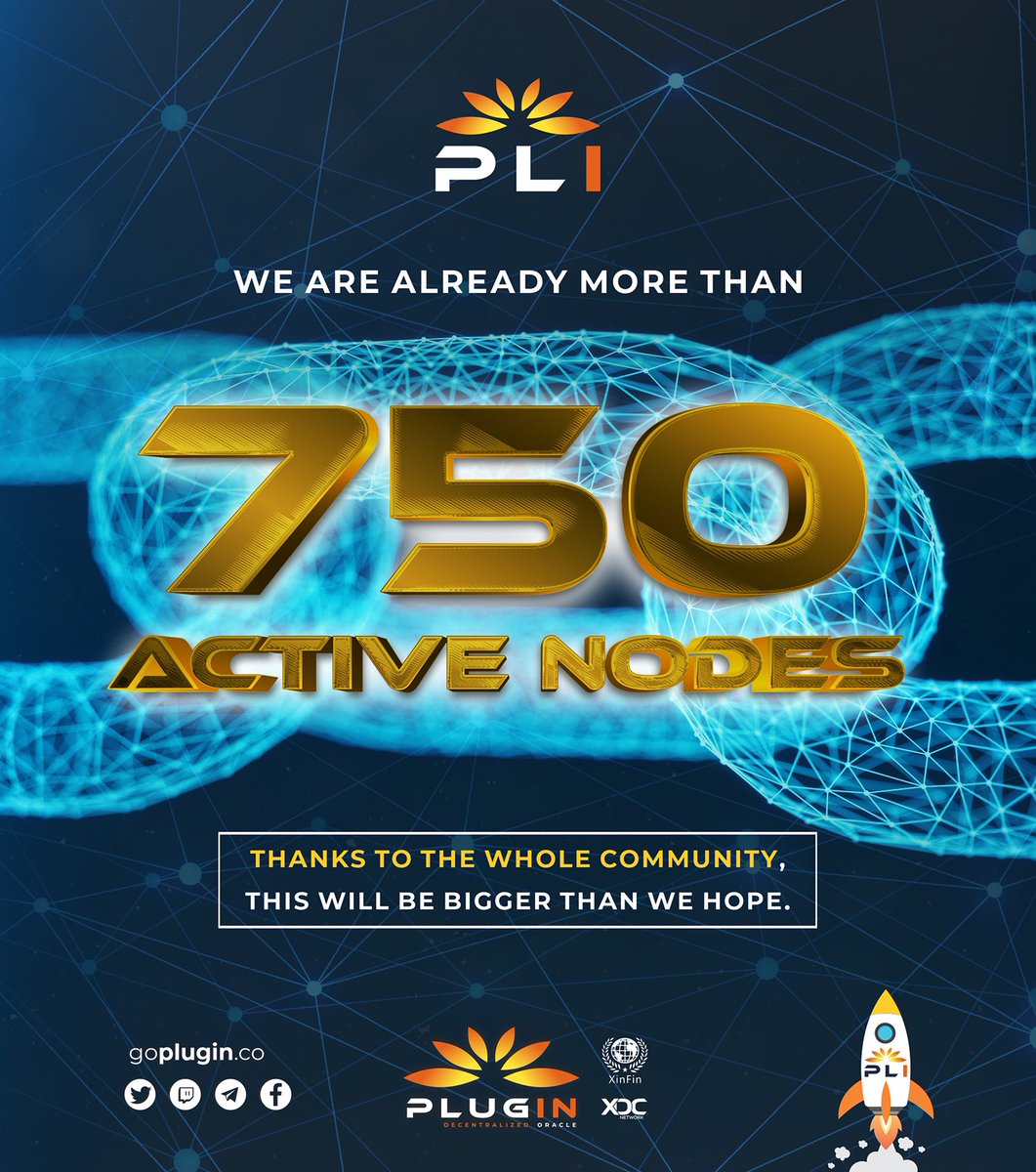 GoPlugin's tweet image. Dear All,
We are glad to announce that we have successfully crossed a major milestone of 750 active nodes. We thank you all for the continued support for making it possible!
#XDCNetwork
#FlyOutOfTheBox
#NodeOperators
#PLI