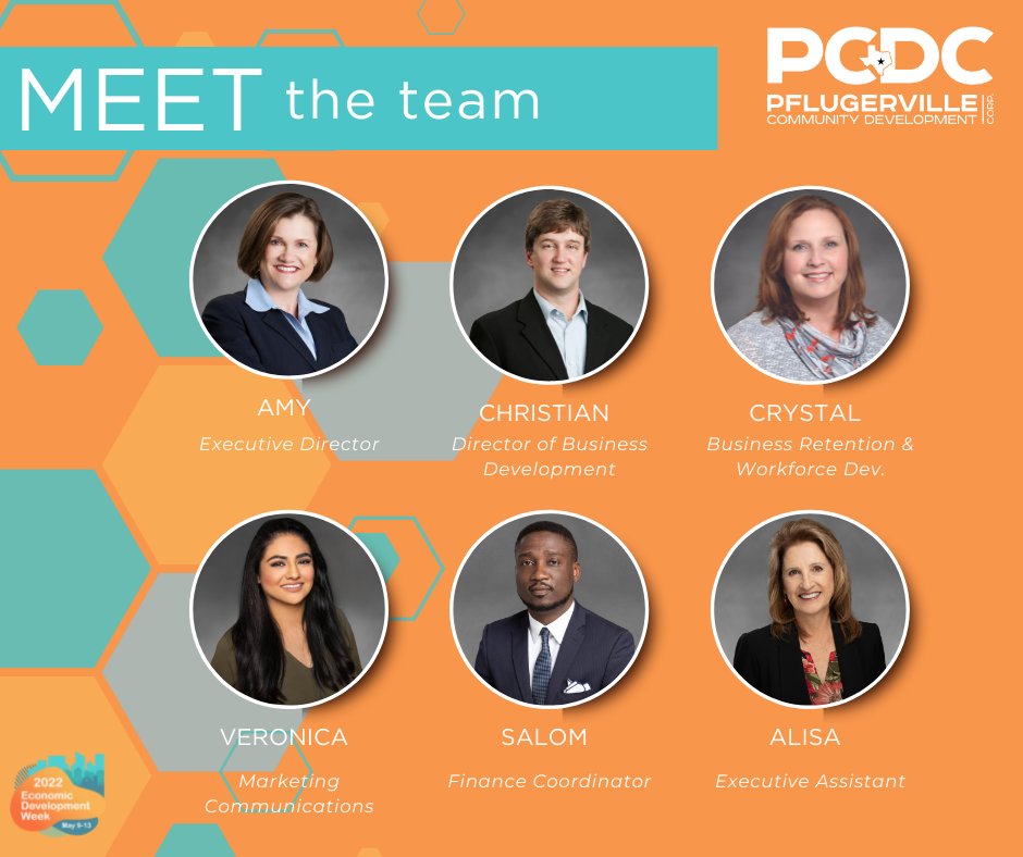 PCDC_TX's tweet photo. It's #EconDevWeek22 and we want to take this week to introduce you to everything PCDC!
Take a look below and see the individuals who work together every day to promote the City of Pflugerville for economic development!
#connectPF #EDW2022 #teamworkmakesthedreamwork https://t.co/lRoGwa8R7J
