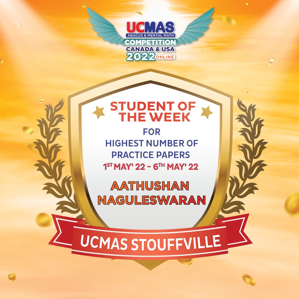 UCMAS is very happy to announce the very 1st Winner of The Highest Practice Contest of the Highest National Level Competition. Congratulations! You can also win a gift card, 4 weeks 4 winner. The competition is open for May month only. 
#Higgestpracticecontest #nlc2022 #ucmas