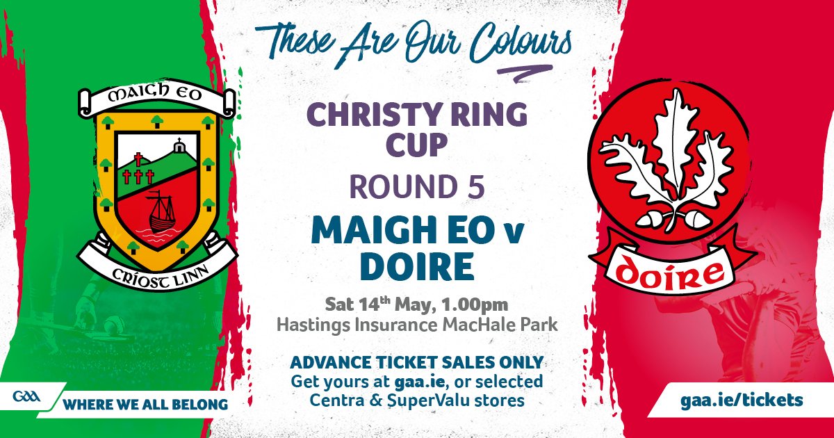 This Saturday the Mayo senior Hurlers play Derry in Round 5 of The Christy Ring Cup at <a href="/HastMacHalePark/">Hastings Insurance MacHale Park</a> at 1pm. 
🎫 Get your tickets here 🔽
am.ticketmaster.com/gaa/christyrin… 

#mayogaa  #hurling
