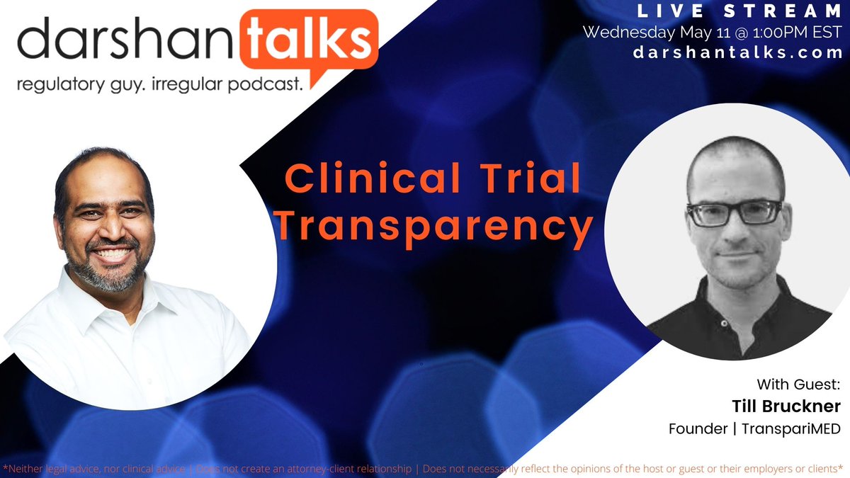 TranspariMED's tweet image. Join TranspariMED for an interview on the @DarshanTalks Podcast on Wed, May 11 @ 1:00pm ET 

-&amp;gt; We&apos;ll be talking about legal requirements to make trial results public... and how to excel at transparency

#DarshanTalks #clinicaltrials #transparency @uaem