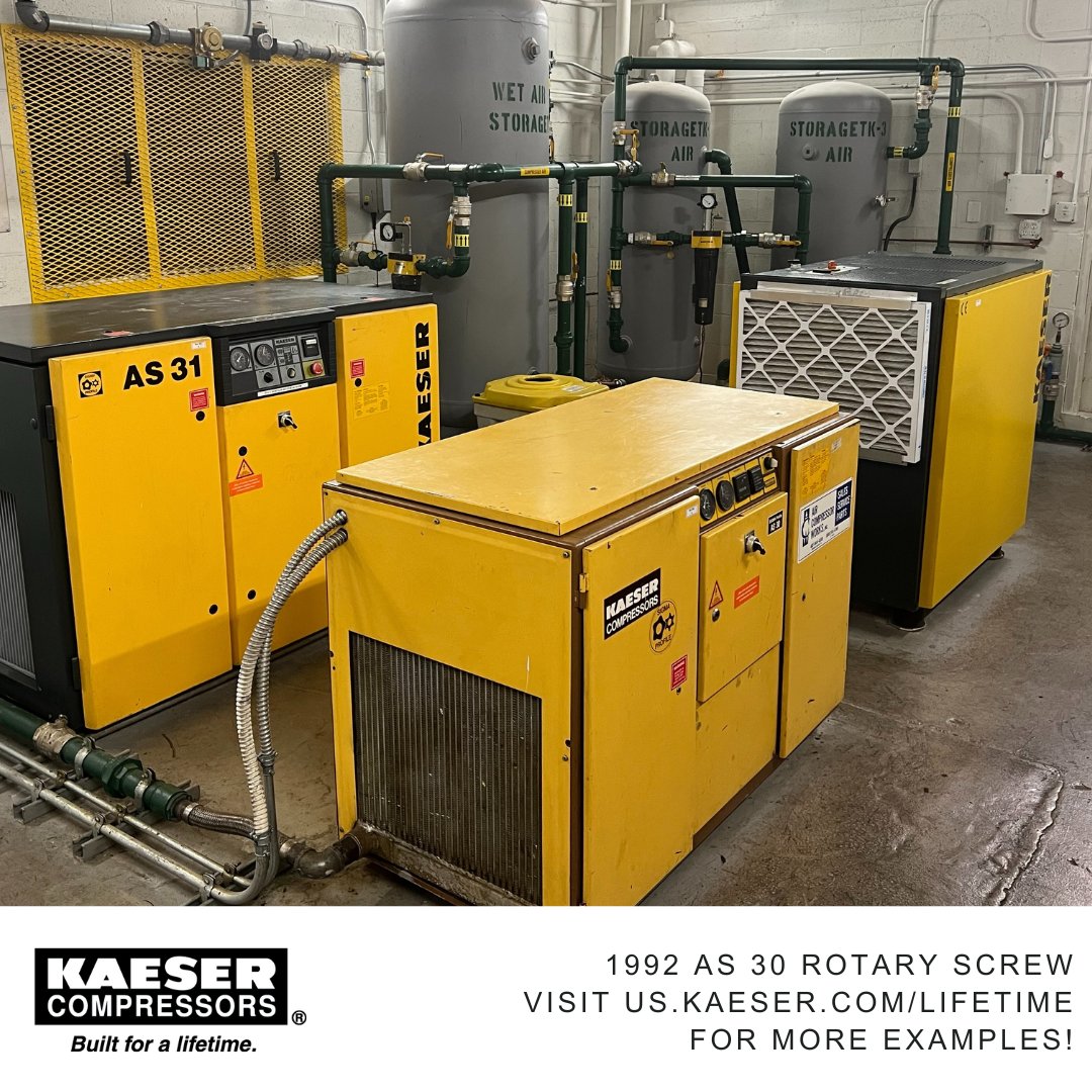KaeserUSA's tweet photo. Thanks to @ACWusa for these pictures of a 1992 unit. A top quality compressor installed properly + a good maintenance plan = long life & dependability! Find an air system specialist near you: https://t.co/a1ed0rPOj6. #builtforalifetime #screwcompressors https://t.co/iM1qp8hsHf