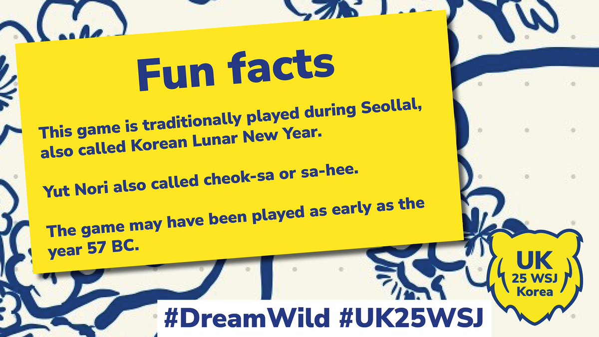 ✅ Your section can join the Jamboree journey with this traditional Korean game!

For all sections, this hands-on activity is a taste of 🇰🇷 Korean culture: bit.ly/3siobxC

🏷 Tag a leader to share this easy to run activity with them.

#UK25WSJ #DreamWild #DrawYourDream