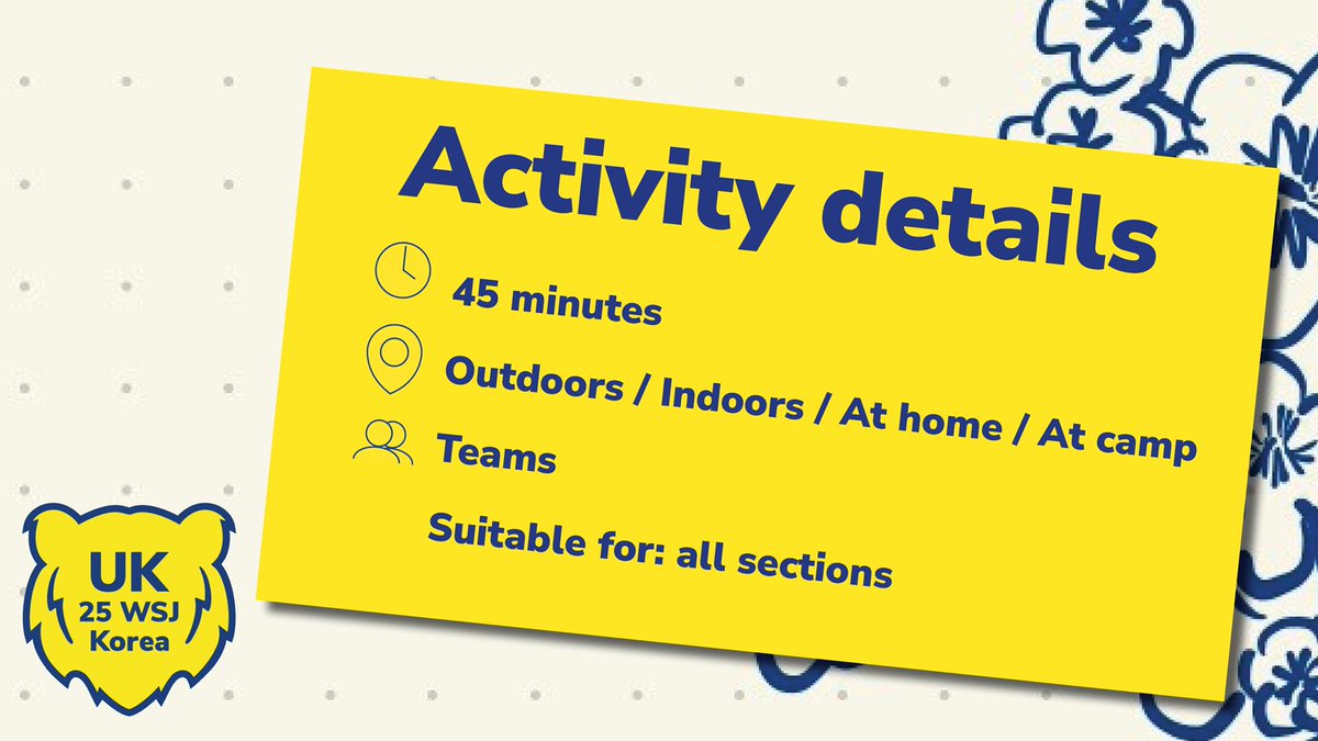 UKContingent's tweet photo. ✅ Your section can join the Jamboree journey with this traditional Korean game!

For all sections, this hands-on activity is a taste of 🇰🇷 Korean culture: https://t.co/yY1UcCIV79

🏷 Tag a leader to share this easy to run activity with them.

#UK25WSJ #DreamWild #DrawYourDream https://t.co/aE7pzI4TGD